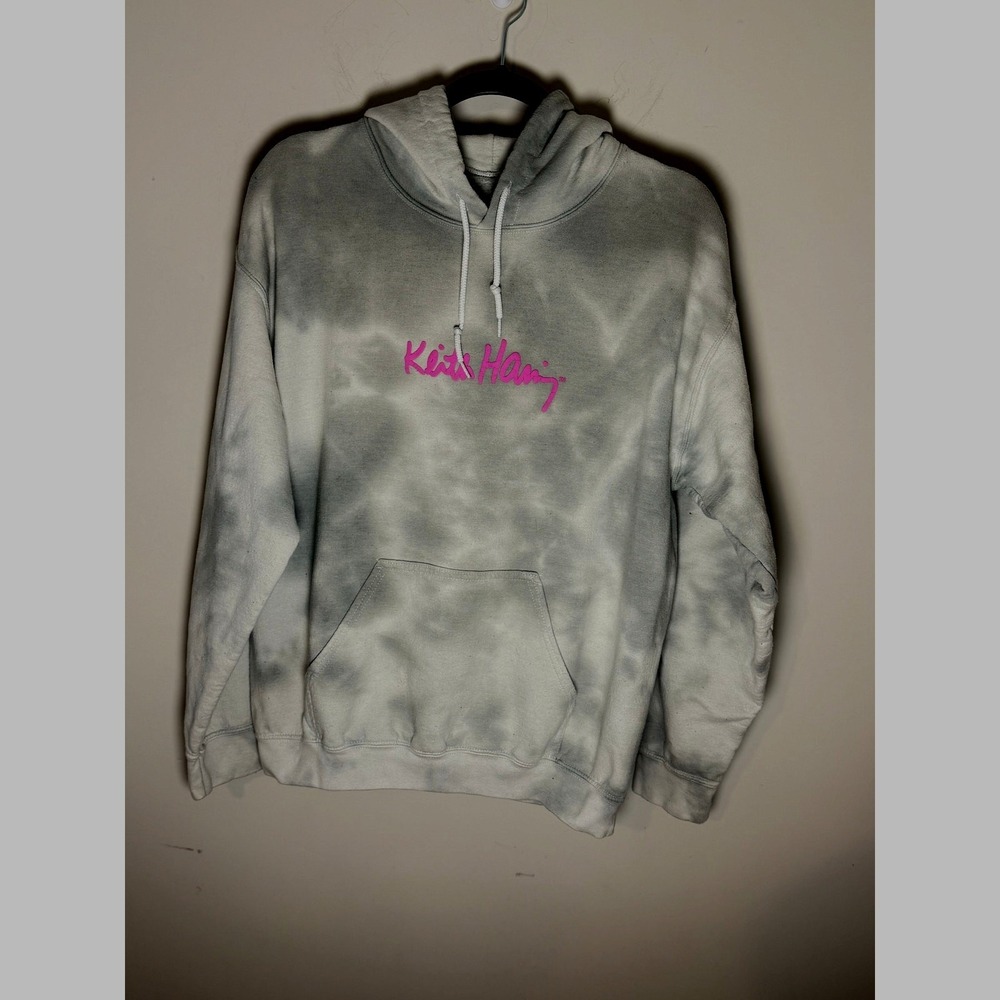 Keith Haring Hoodie Grey Tie Dye Graphic Art Pullover Unisex Small